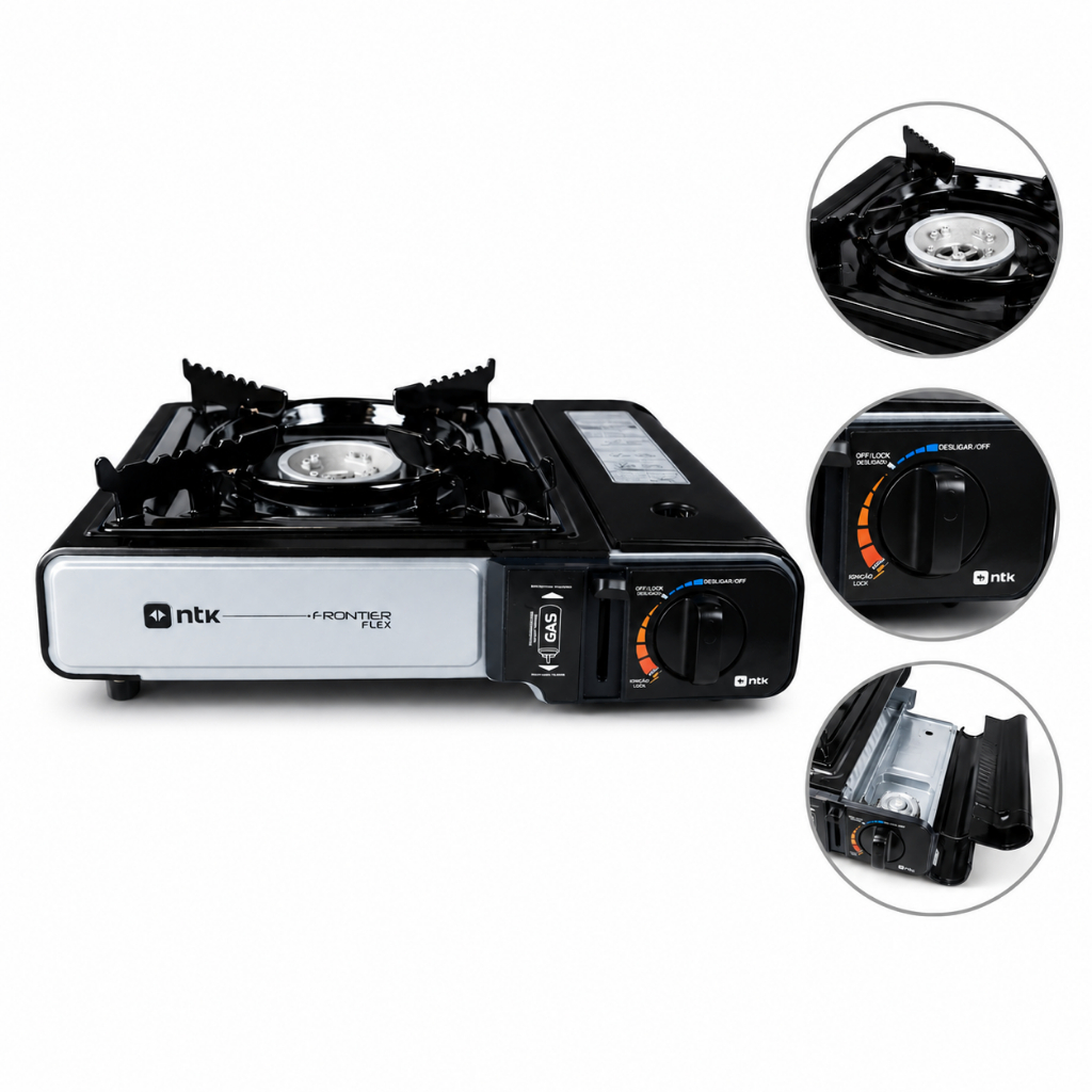 Fogareiro Frontier Flex Nautika Preto a Gás para Camping com Acendimento Automát