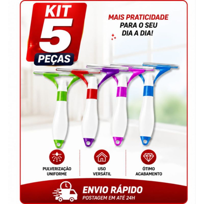 Rodo Rodinho Pia Kit 5 Peças Limpa Vidros Spray  2 Em 1 Com Reservatorio Borrifador Promoção