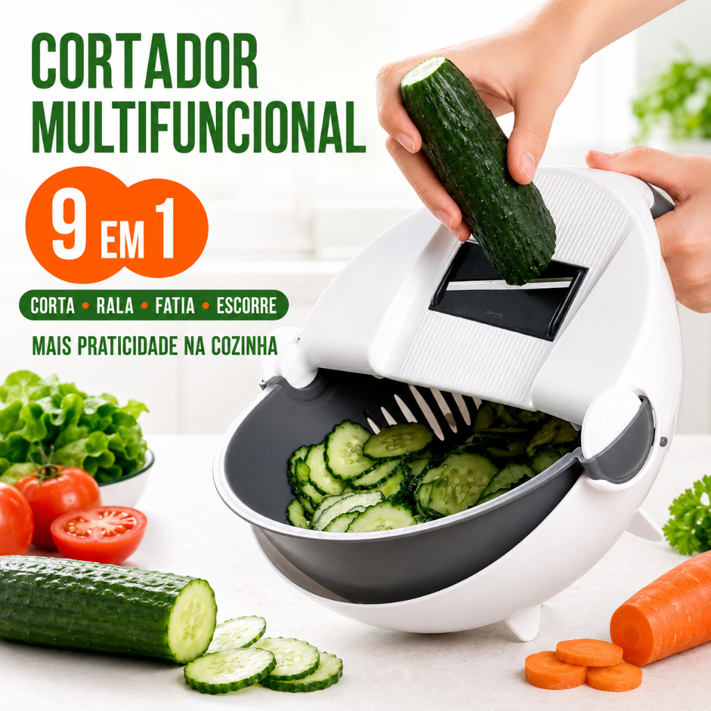 Cortador de Legumes e Vegetais 9 em 1 Multifuncional com Ralador Fatiador e Escorredor