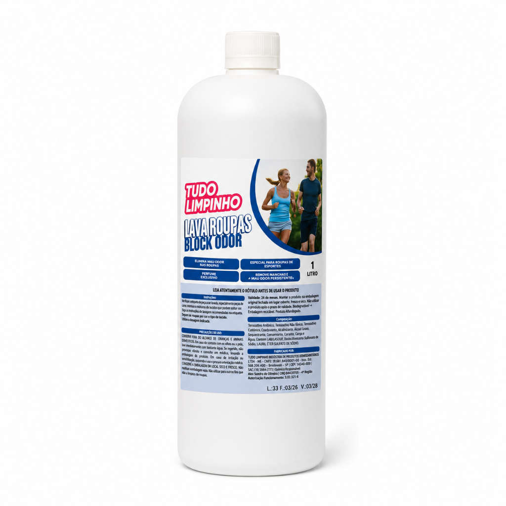 LAVA ROUPAS BLOCK ODOR 1 LITRO TUDO LIMPINHO