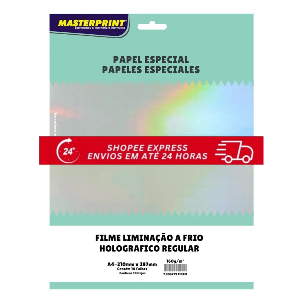 Filme Laminação a Frio Holográfico Regular Masterprint A4 210x297mm 160g Adesivo 10 Folhas