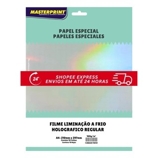 Filme Laminação a Frio Holográfico Regular Masterprint A4 210x297mm 160g Adesivo 10 Folhas