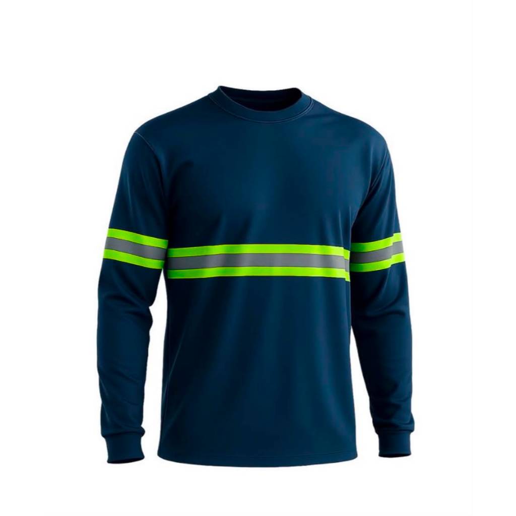 Camiseta Trabalho Malha PV Manga Longa Uniforme Faixa Refletiva Rodovias