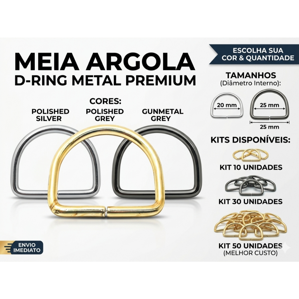 Fivela Meia Argola para Bolsa 20 e 25 MM Bolsas Mochilas Artigos Costura Promoção