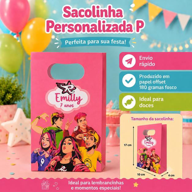 Sacolinha personalizada Emilly Vick Mimos de Aniversário Lembrancinhas (DESMONTADA)