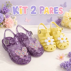 Kit 2 Pares Sandália Feminina Infantil Confortável e Leve Papete Fecho Fivela Varias Cores