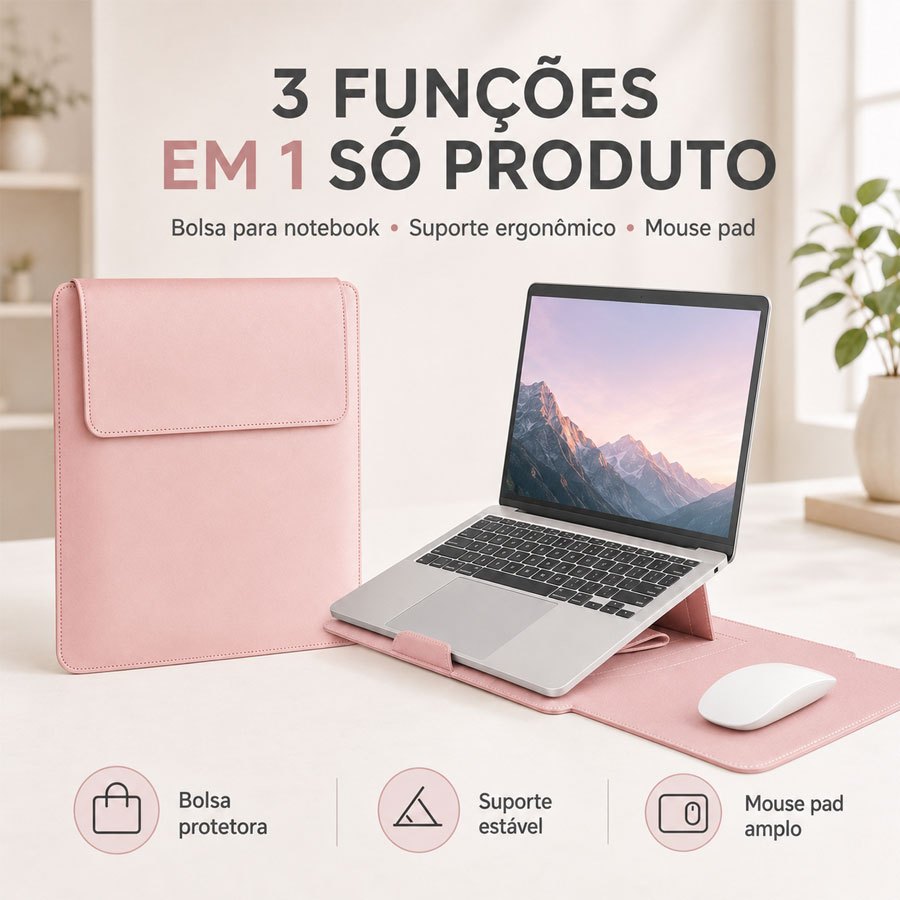 Notebook Laptop De Couro PU Bolsa 3 Em 1 Com Suporte e Mousepad 15-16 Polegadas  – Para MacBook Air (M5/M5 Pro/M5 MAX)