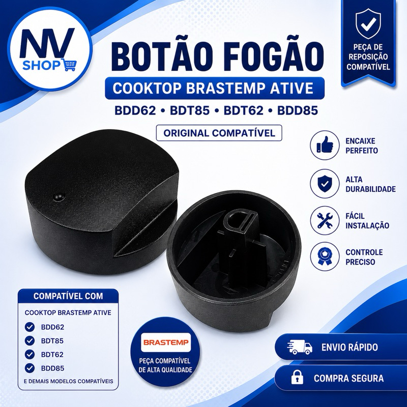 Botão Fogão original compatível Cooktop Brastemp Ative Bdd62 Bdt85 Bdt62 Bdd85