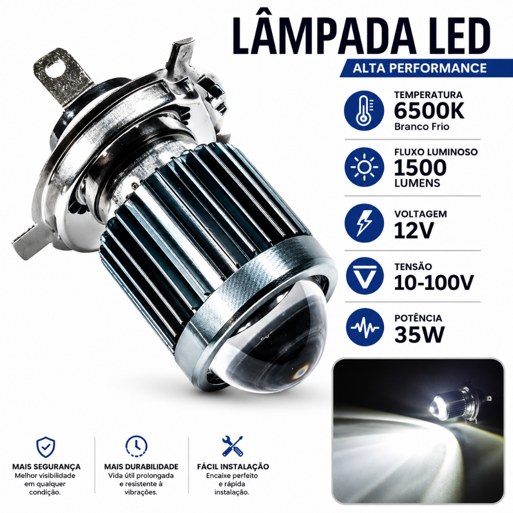 Lampada H4 Luz Alta Branca Baixo Amarelo Moto 6500k 1500 Lumens Bombillo — imagem 2 de 2