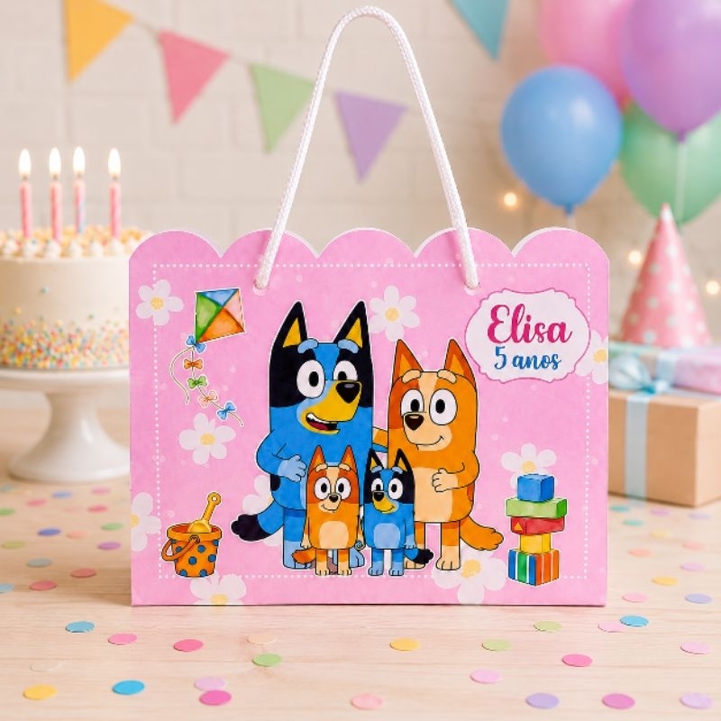 kit Sacolinhas Personalizadas Bluey | Lembrancinha Festa Infantil | Nome e Idade | Papel 180g| Pegue Monte