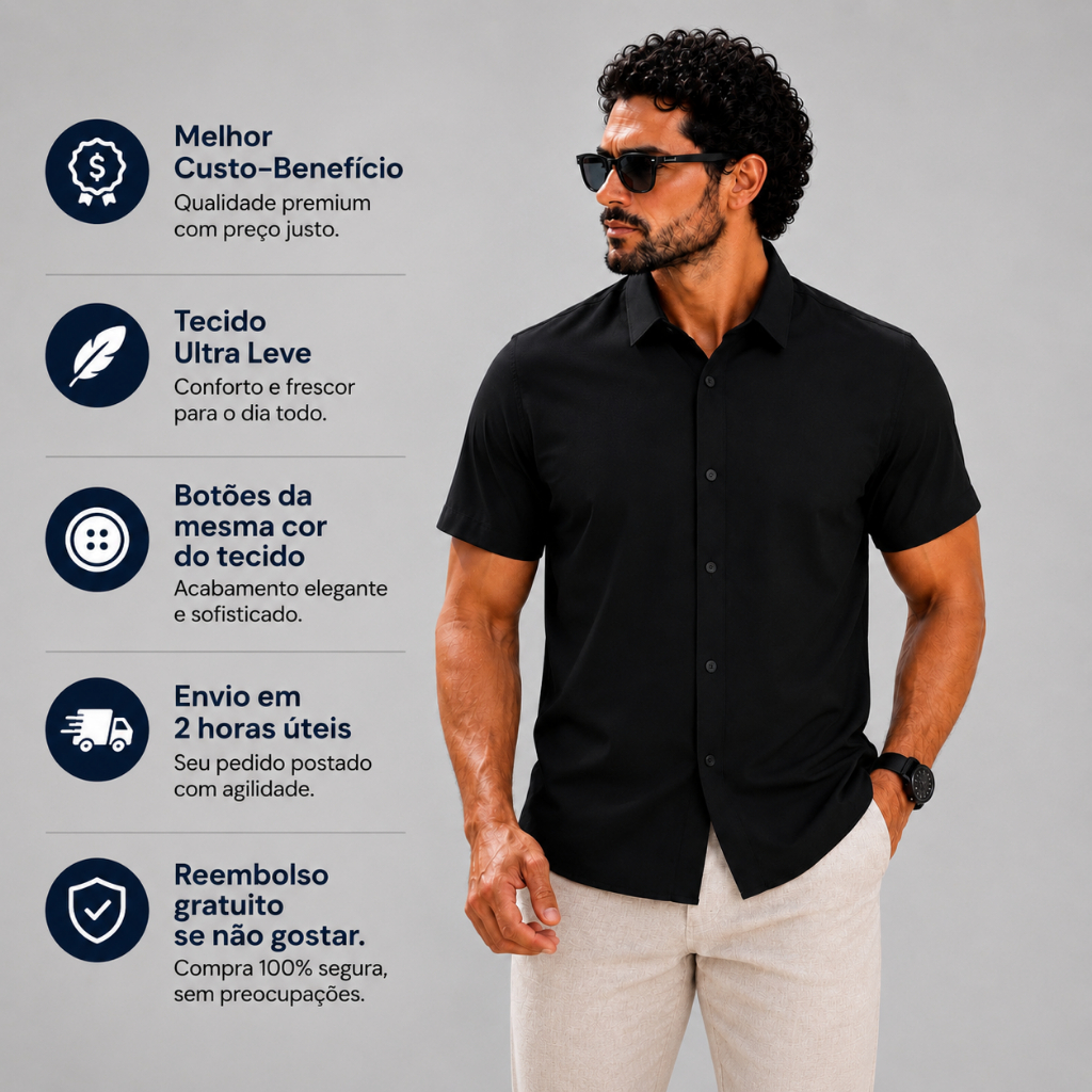 Camisa Masculina Social Custo Beneficio Manga Curta Envio Rápido Dia dos Pais