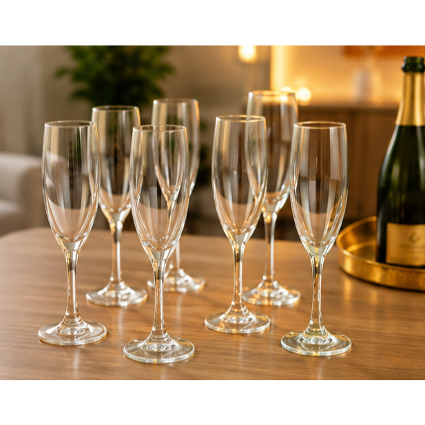 Jogo 6 Taças de Cristal para Espumante 220ml Flute Champanhe Prosecco Sidera Pasabahce
