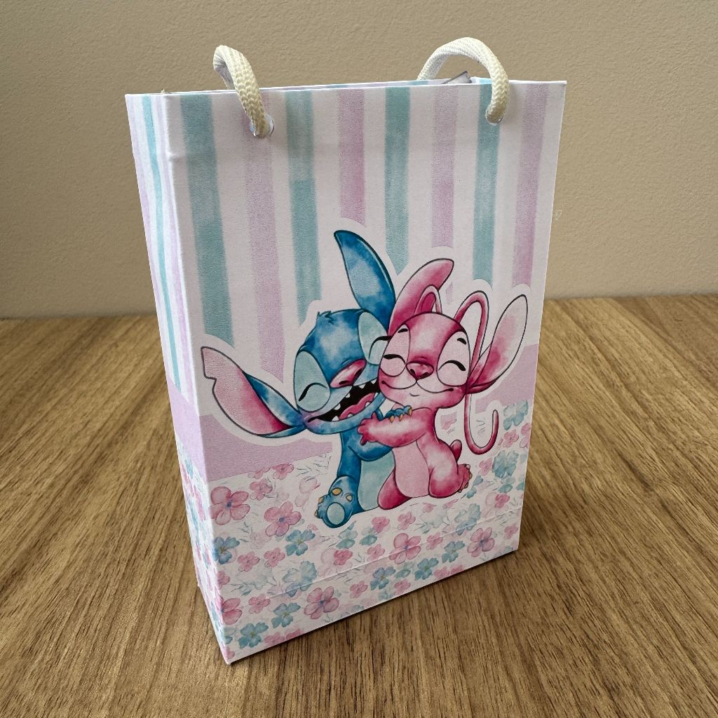 Sacolinha Surpresa Stitch e Angel aquarelado TAMANHO P  -  sacolas lembrancinhas stitch e angel