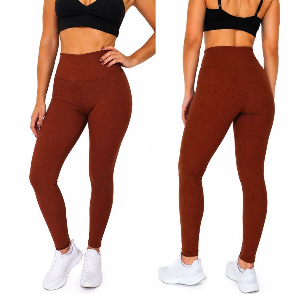 Legging Feminina Canelada Sem Costura Poliamida Premium Sem Transparência Cintura Alta p/ Academia e Treino Fitness Yoga