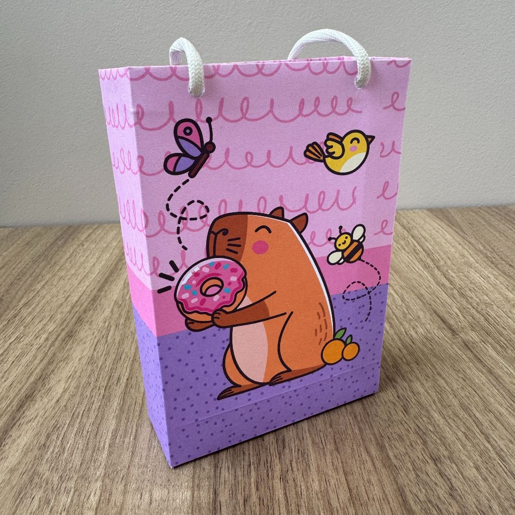 Sacolinha surpresa Capivara TAMANHO P - sacola lembrancinha capivara rosa, festa infantil capivara