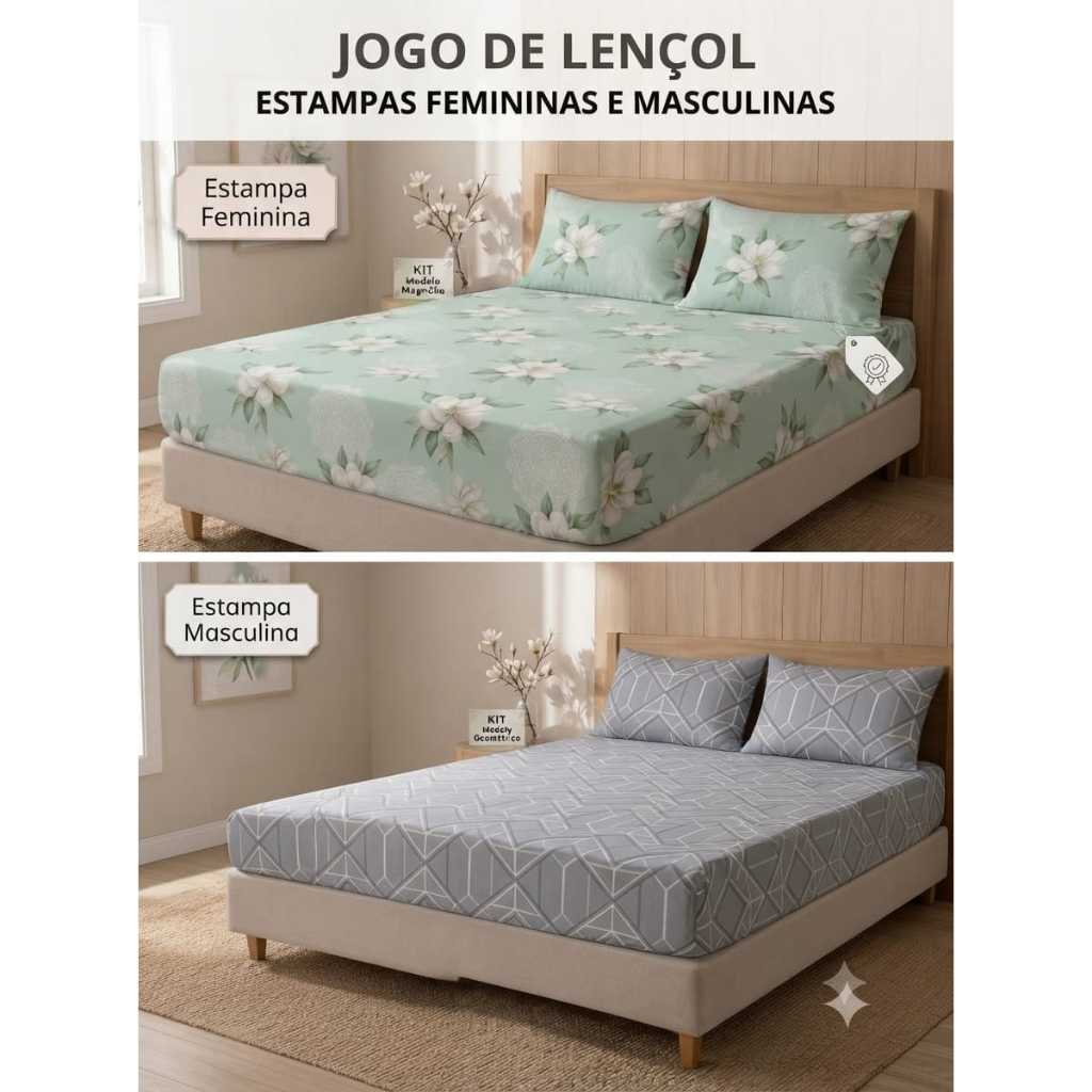 Jogo de Lençol Micropercal Estampado com Elástico – King, Queen, Casal e Solteiro