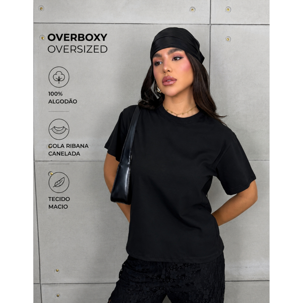 Blusa Feminina T-shirt Camiseta Oversized Overboxy Básica Confortável 100% Algodão Gola Ribana
