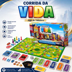 Jogo de Tabuleiro Corrida da Vida Completo com Cartas e Dinheiro Criança Adulto Familia