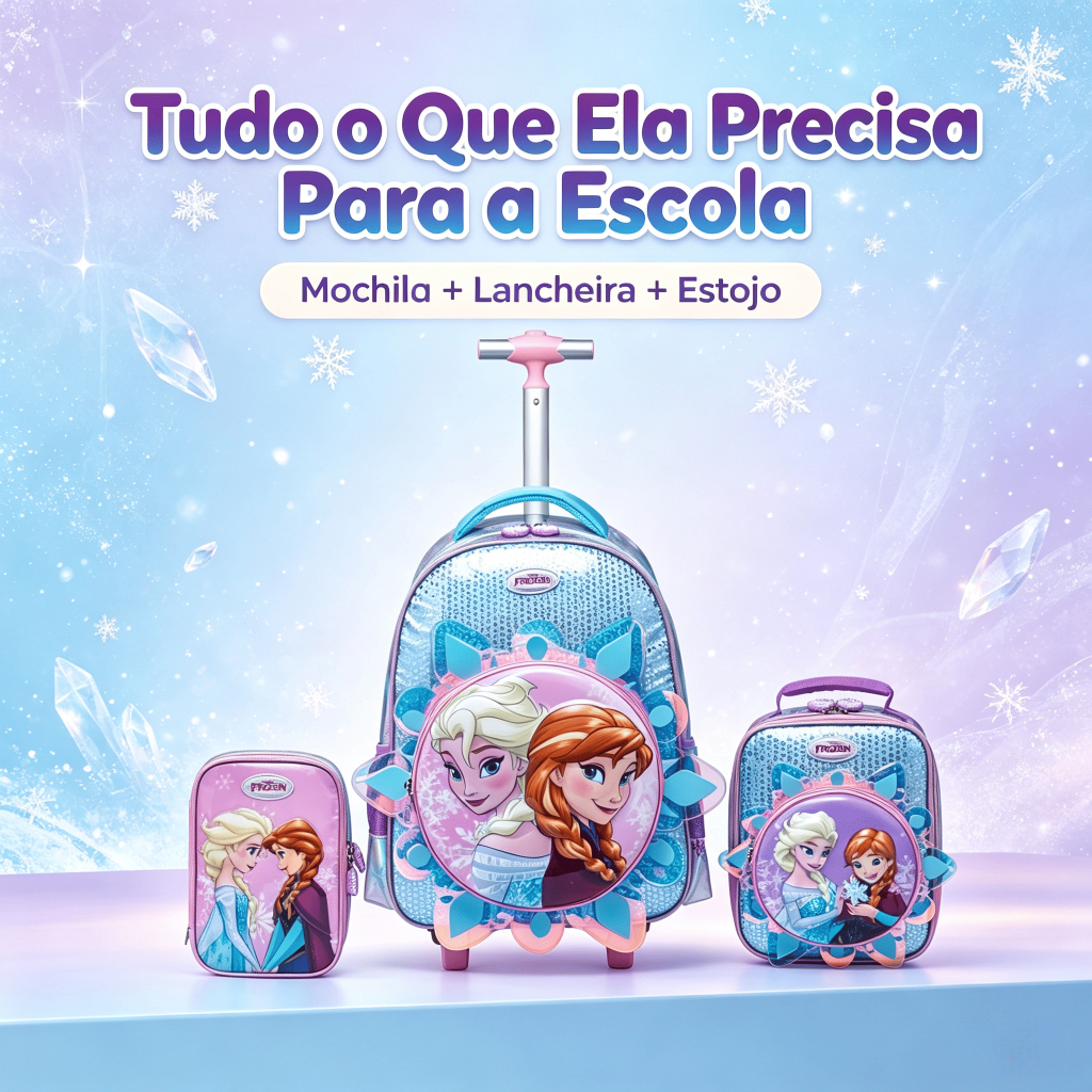 Kit Mochila Rodinhas Frozen Escolar Infantil Lancheira Estojo