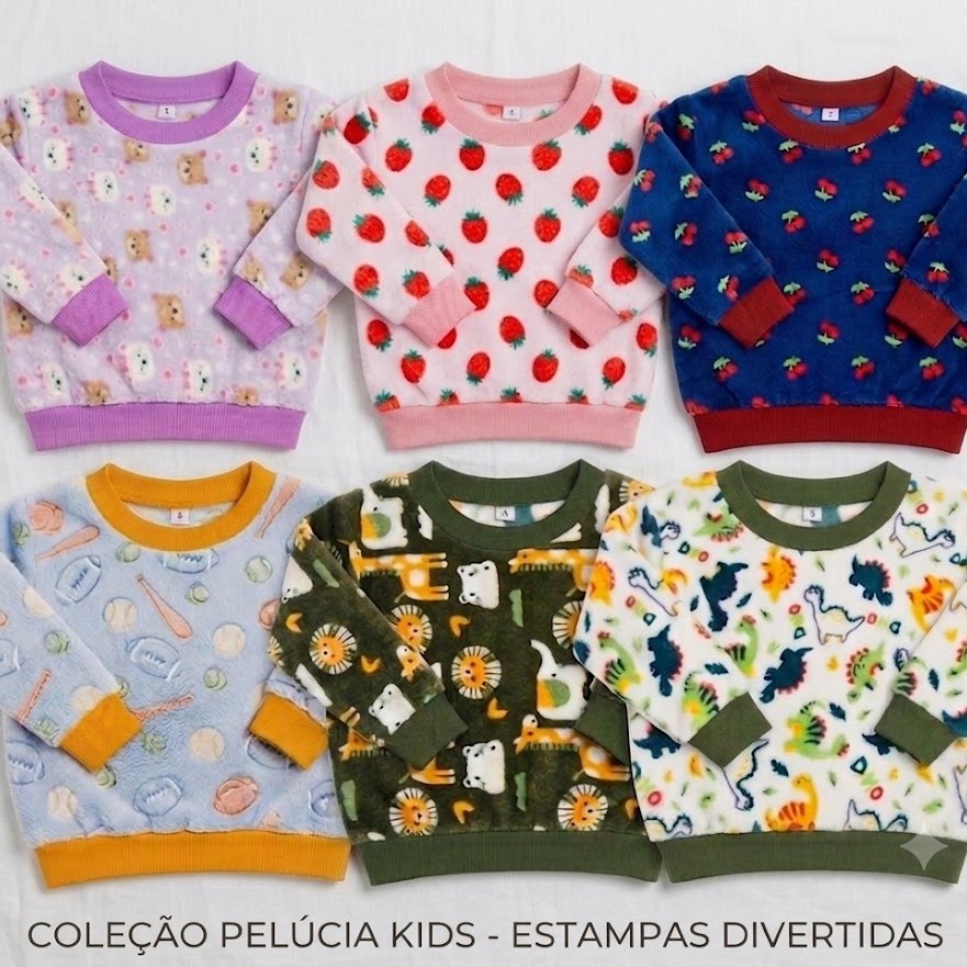Blusa Bebê e Infantil Fleece Menino Menina Estampas Sortidas Quentinha Macia Confortável