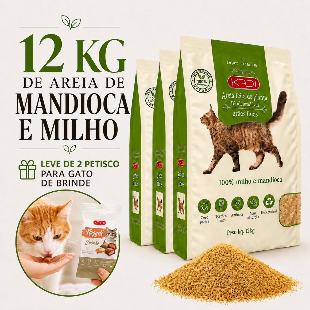Areia Kadi  Biodegradável 12kg Para Gato - Milho e Mandioca Grãos Finos