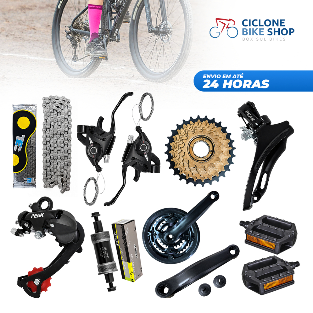 Kit Bicicleta 21V para aro 26 29 Trocador Rapdfire Câmbios Catraca Corrente Pedivela e Mov Central