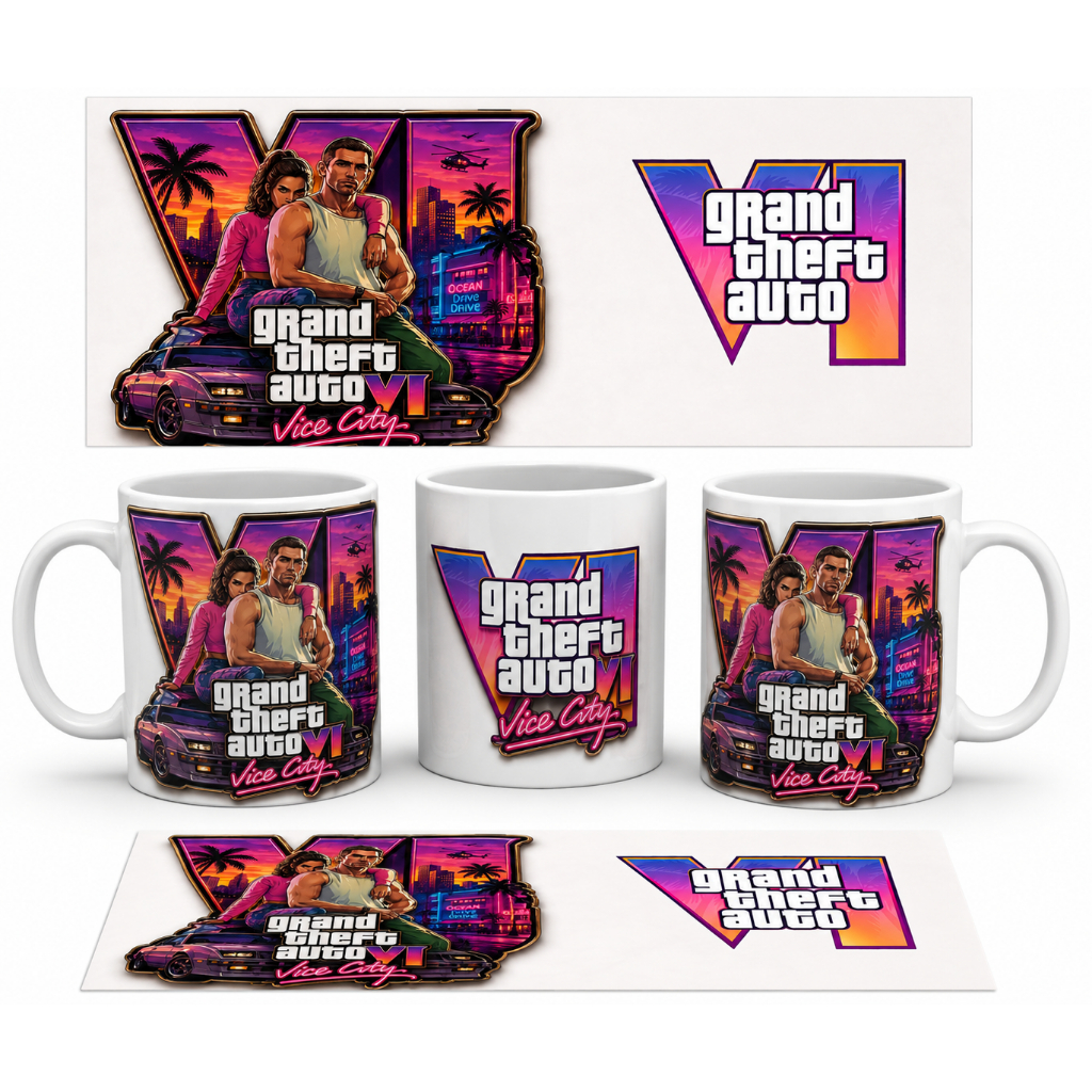 Caneca Gamer GTA 6 Jason e Lucia | Personalizada GTA VI