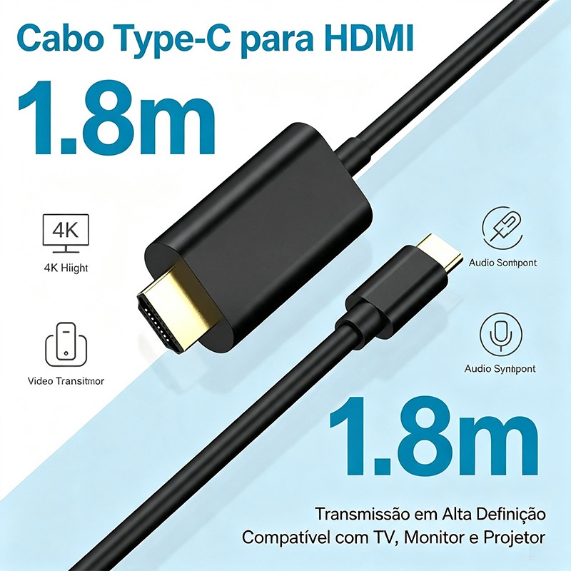 Conversor USB-C para HDMI 4K 60Hz HDR | Adaptador de Vídeo Sem Atraso | Para Laptop e TV