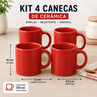 Kit 4 Caneca de Cerâmica 170ml Café cores sortidas, resistentes e ideais para café ou chá Resistente