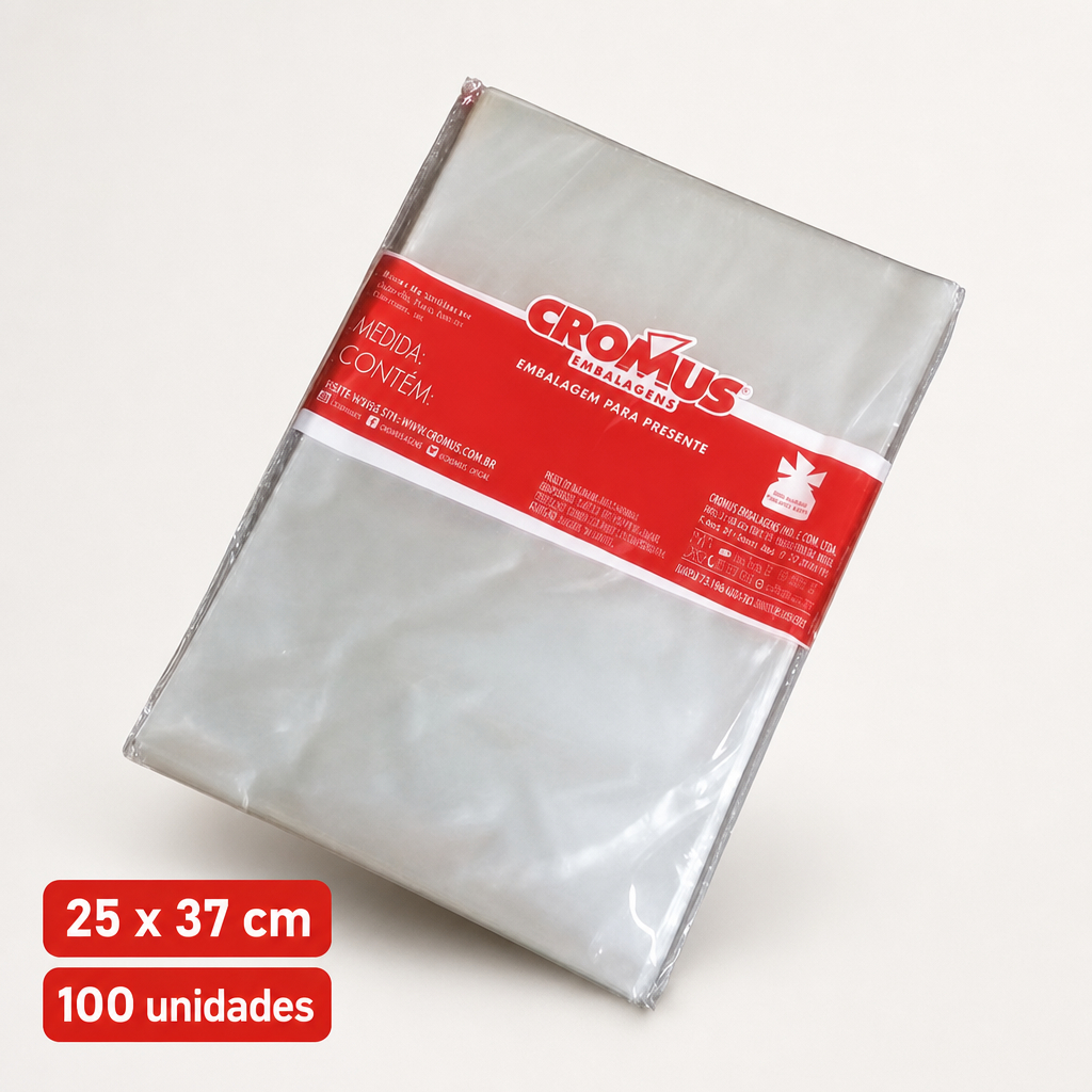 Saco Plástico Transparente para Embalagem - 25x37cm - 100 Unidades - Cromus | Lembrancinhas, Doces e Presentes