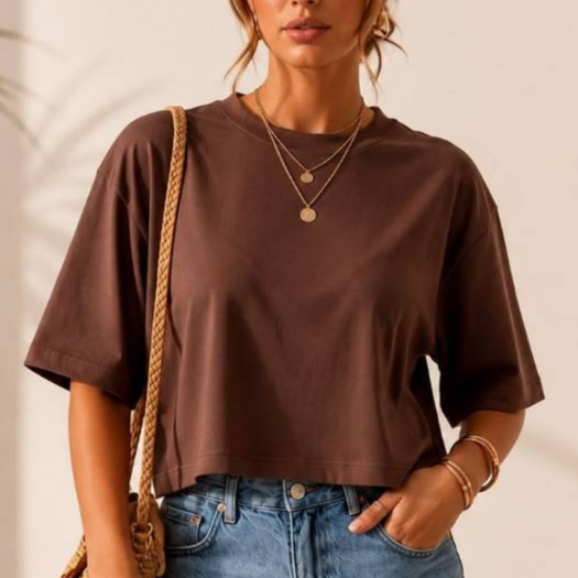 Cropped Oversized Feminina Tee T-shirt Camiseta Básica Viscolycra Lisa Manga Curta Algodão Academia