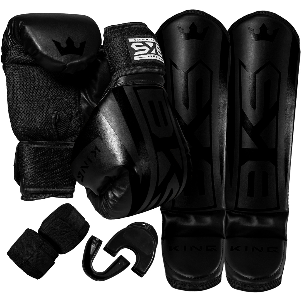 Kit Luva De Boxe Muay Thai Kickboxing + Caneleiras+ Bandagens + Bucal + Case Bks Classic