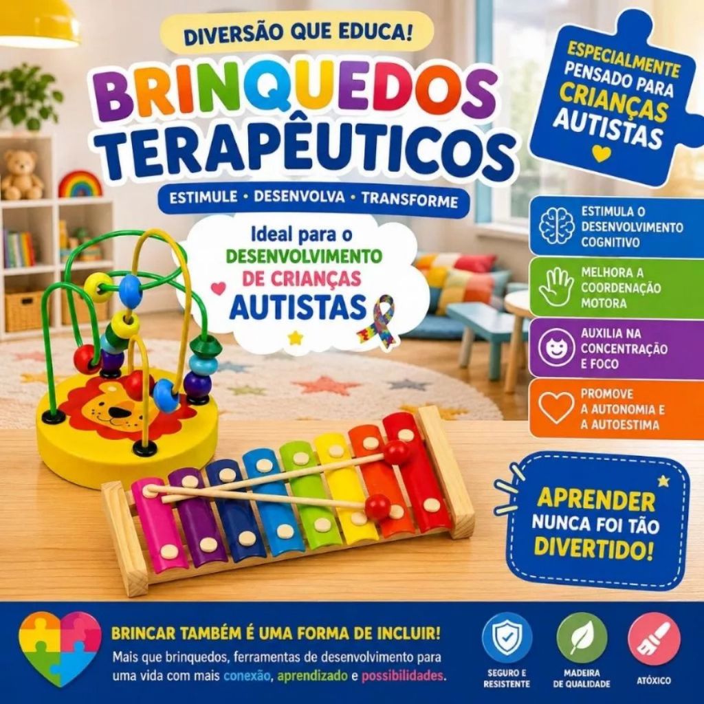 Kit Brinquedos Educativos MDF Infantil Xilofone Aramado Sensorial Autismo Brinqu