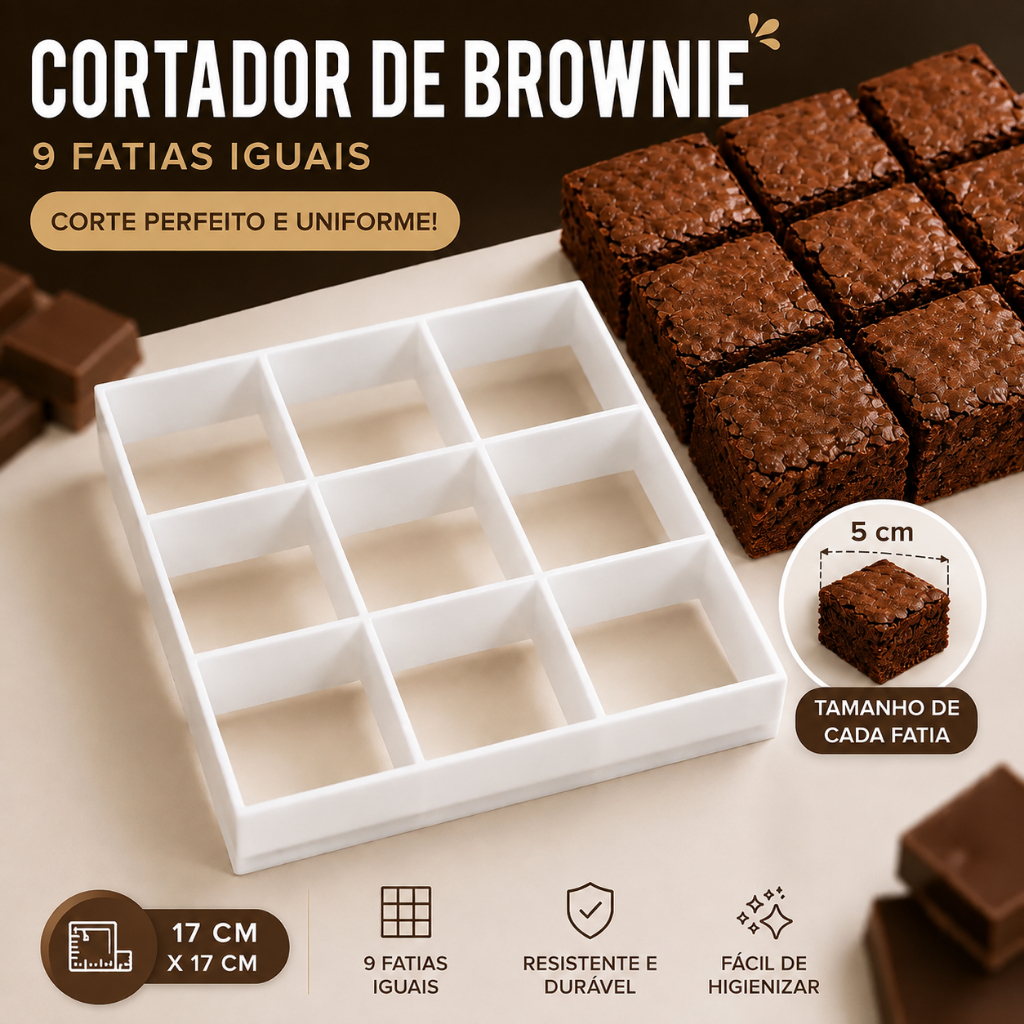 Cortador Marcador De Brownie Quadrado 9 Pedaços 5 x 5 Corte Fácil
