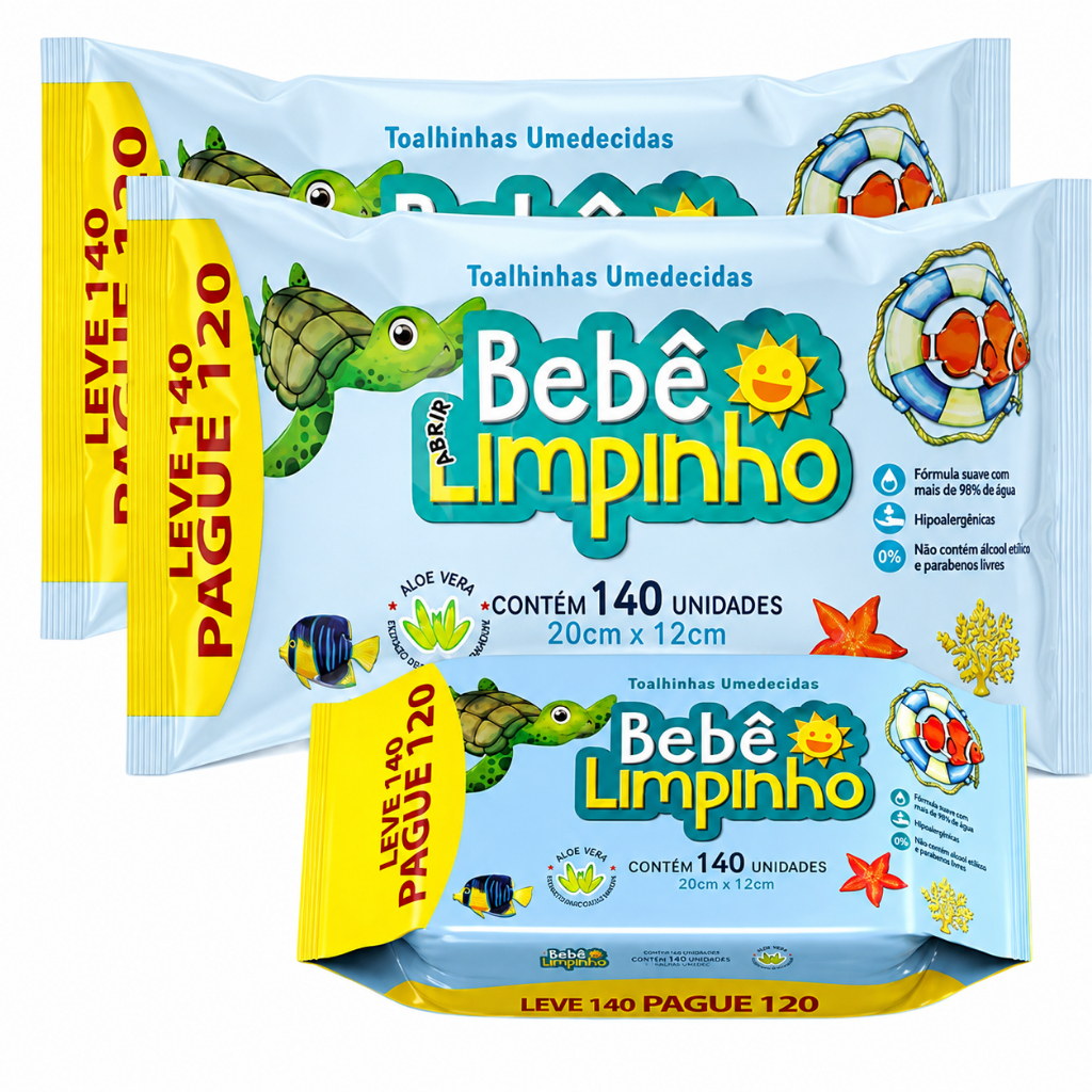 Toalhas Umedecidas KIT pacotes com 140 / 280 / 420  lenços bebe limpinho