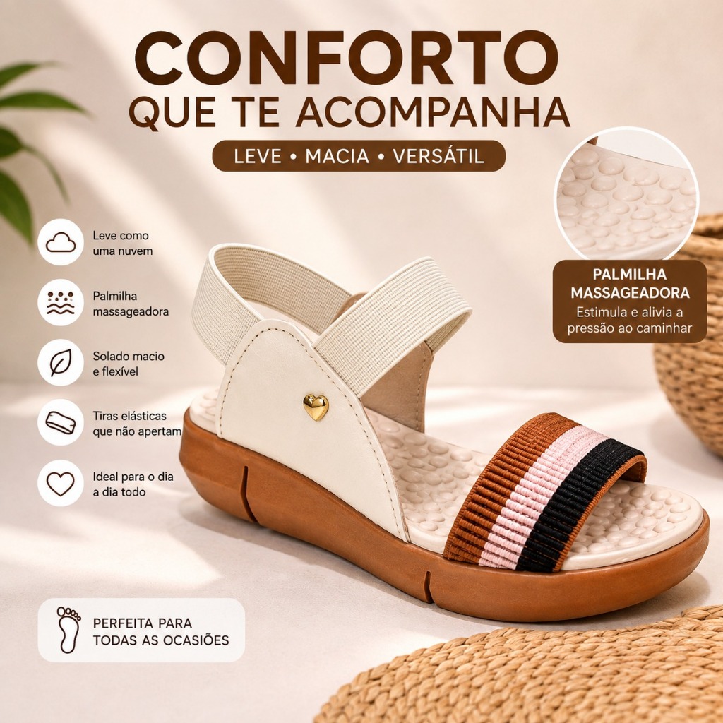 Sandalia Tamanco Feminino Ortopédico Massageador Solado Antiderrapante Premium