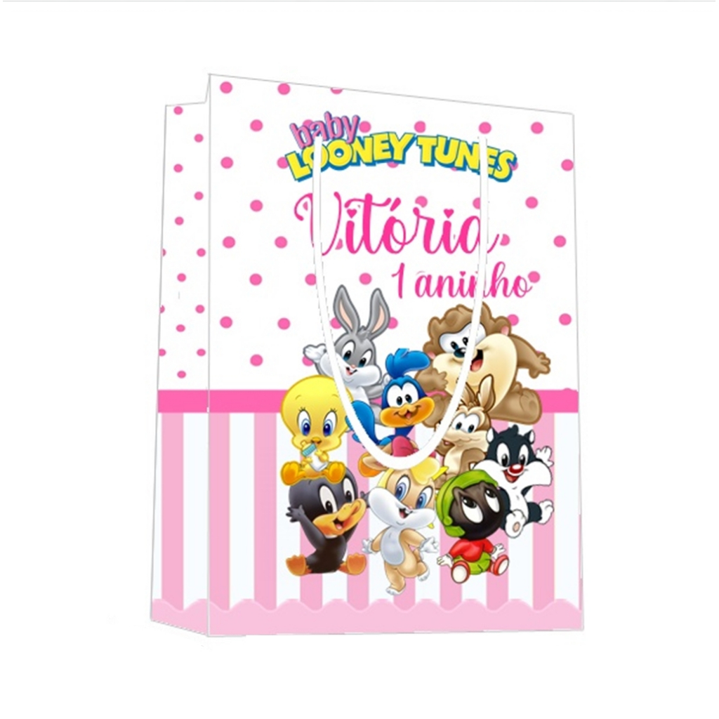 Sacolinha Baby Looney Tunes Menina Personalizada para Aniversário/ Lembrancinha Festa Infantil / Qualquer nome e idade