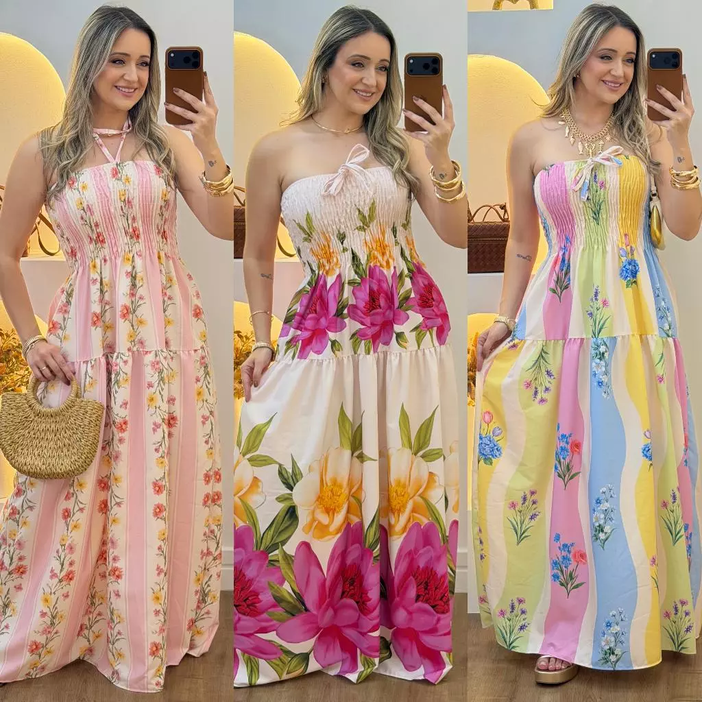 Vestido Feminino Longo Camadas Serena Tecido Duna Tendencia Lançamento 2026 — imagem 1