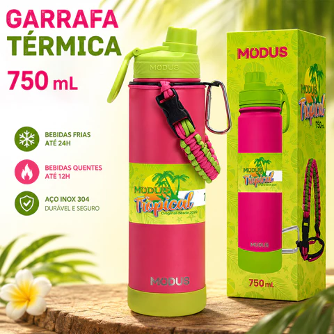 Modus Garrafa Térmica 750ml Inox com Alça Quente & Frio Com Isolamento Térmico De Grande Capacidade BPA Free