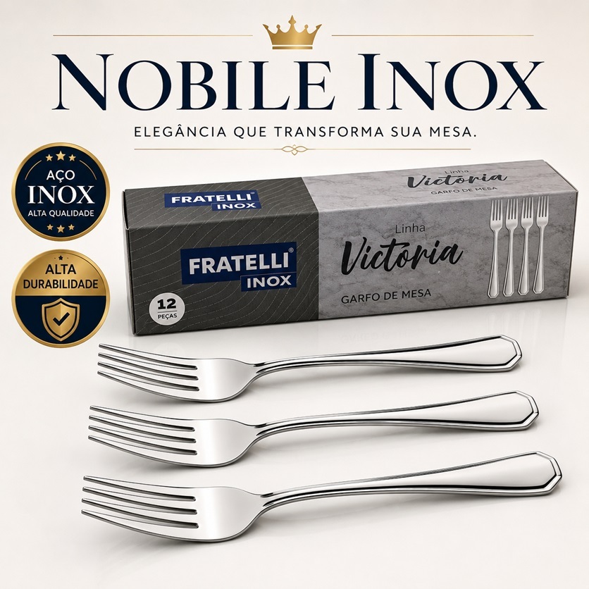 Conjunto Garfos de Mesa 21cm Inox Linha Victoria - Talher Buffet - Fratelli (12 peças)