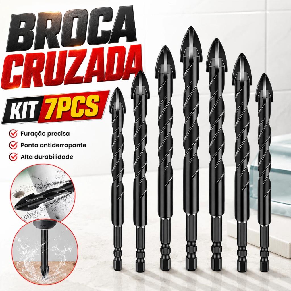 Kit 7 Brocas de carboneto Triangular Titânio Profissionais 3-12mm Para Fura Tudo