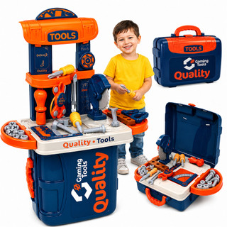 Maleta de Ferramantas Infantil Brinquedo Faz de Conta Bancada Mesa Kit Oficina Estojo Acessorios
