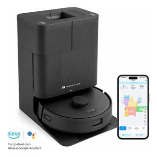 Robô Aspirador Pó Wi-Fi Inteligente 20000Pa Autolimpante Água X20 Kuanttum Passa Pano MOP Mapeamento LDS Cor Preto 220v