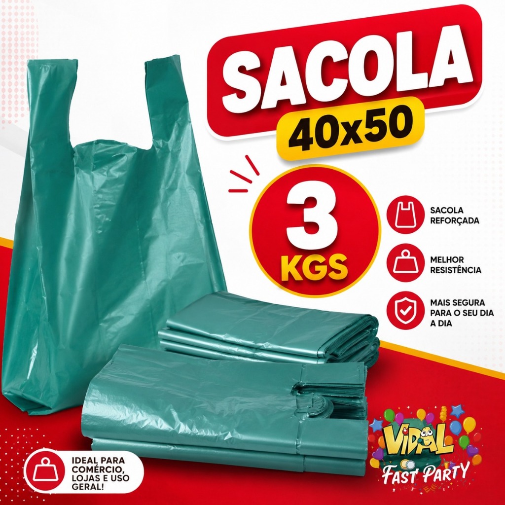 Sacola Plástica Reforçada Verde 40x50cm Com Alça Para Lojas Adegas Mercados Comércios