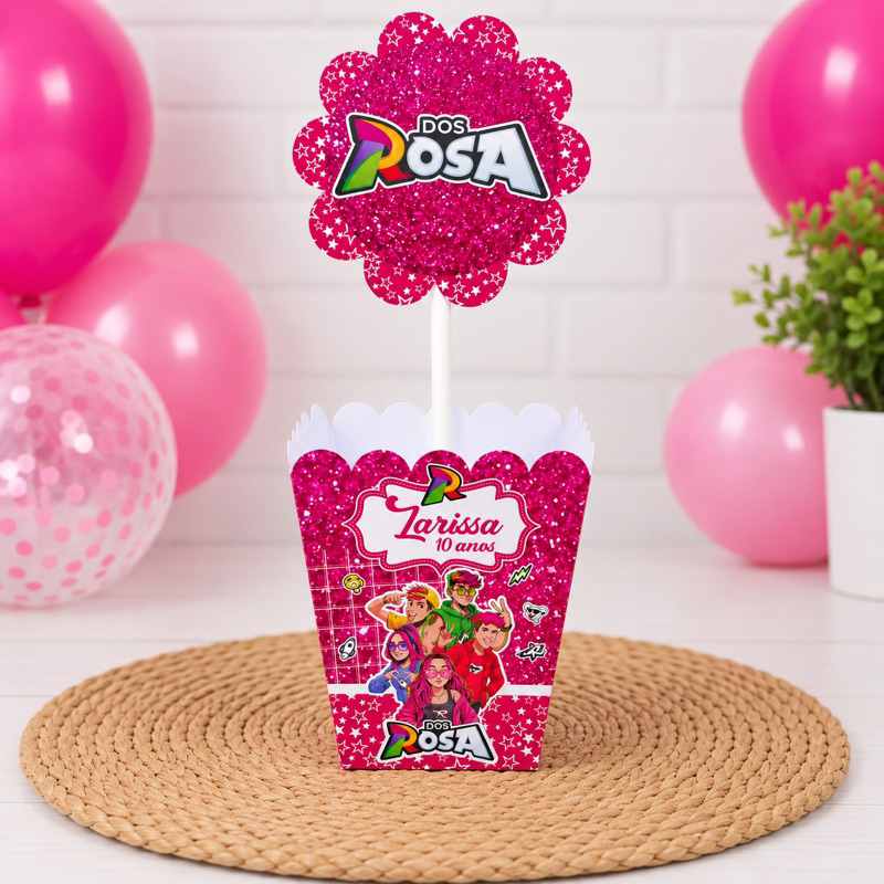 Centro de Mesa Personalizado - Clube dos Rosas Emilly Vick Cachepô Lembrancinha Mimo Decoração Festa