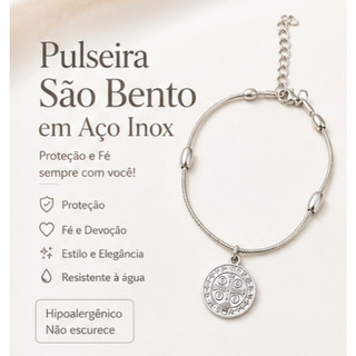 Pulseira Medalha De São Bento Prata Aço Inoxidável Proteção Anti-Alergico Envio Já