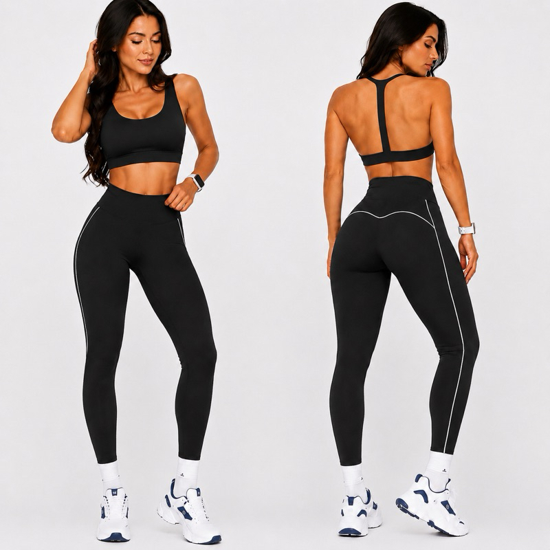Conjunto Fitness Feminino Premium Suplex  Power 320 Legging e Top  Alta Compressão Cós Alto Zero Transparência