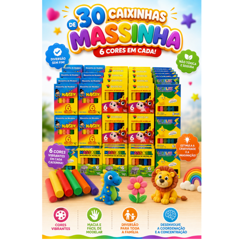 Kit 30 Cx De Massinha De Modelar Para Kit Festa Aniversario Lembrancinha Prenda Criança Diversao