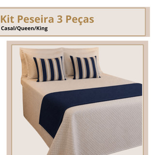 Kit Peseira 3 Peças para Cama Casal Queen King em Tecido Piquet com Porta Travesseiro Estampado