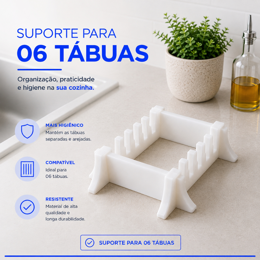 Suporte para 6 Tábuas de Corte Polietileno Cozinha Profissional Fácil Encaixo Sem Parafuso P/ Tabuas De Carne Açougue